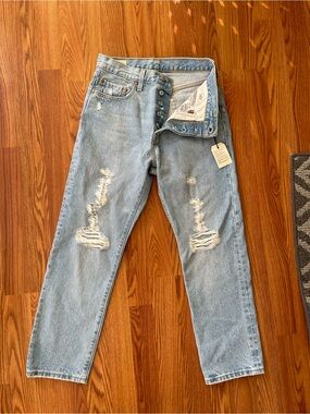 Levi's Light Blue Distressed Straight-Leg Jeans